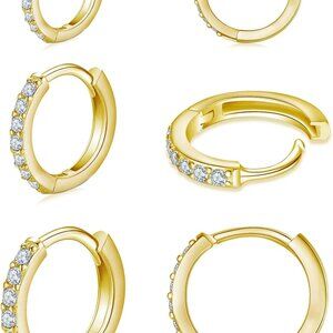 925 Sterling Silver Small Hoop Earrings Cubic Zirconia Huggie Hoop Earrings, 3 P